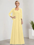 A-line Square Floor-Length Lace Chiffon Mother of the Bride Dress With Sequins by Dreamylily