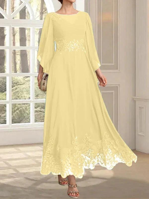 A-line Scoop Illusion Ankle-Length Lace Chiffon Mother of the Bride Dress With Sequins by Dreamylily