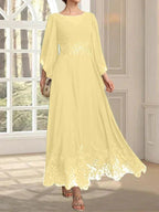 A-line Scoop Illusion Ankle-Length Lace Chiffon Mother of the Bride Dress With Sequins by Dreamylily