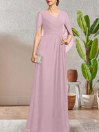 Dark Navy A-Line V-Neck Long Mother of Bride Dress by Dreamylily