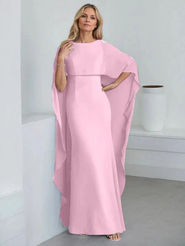 Sheath Scoop Floor-Length Chiffon Mother of the Bride Dress With Cascading Ruffles by Dreamylily