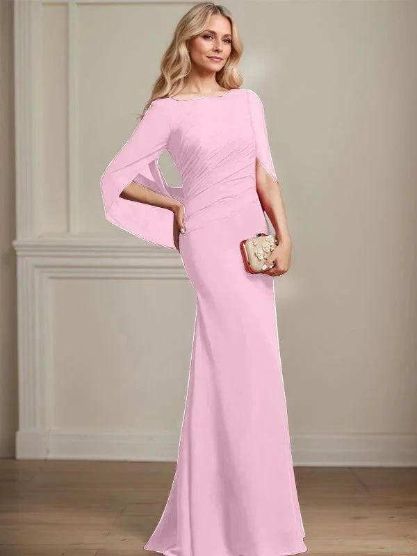 Trumpet/Mermaid Boat Neck Floor-Length Chiffon Mother of the Bride Dress With Pleated by Dreamylily