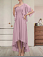 A-line V-Neck Asymmetrical Chiffon Mother of the Bride Dress With Beading Sequins by Dreamylily