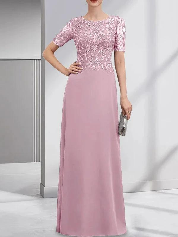 A-line Scoop Floor-Length Lace Chiffon Mother of the Bride Dress With Sequins by Dreamylily