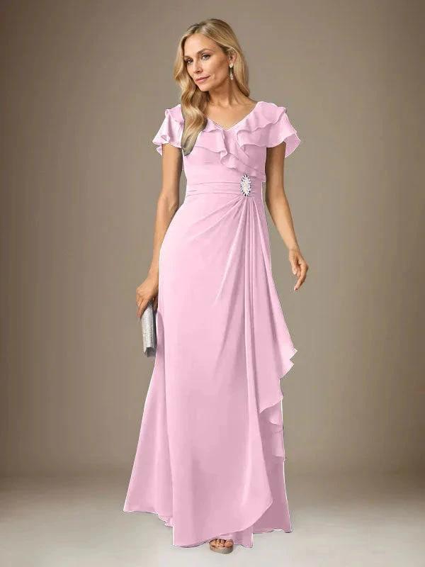 Stormy A-Line V-Neck Ruched Chiffon Dress by Dreamylily
