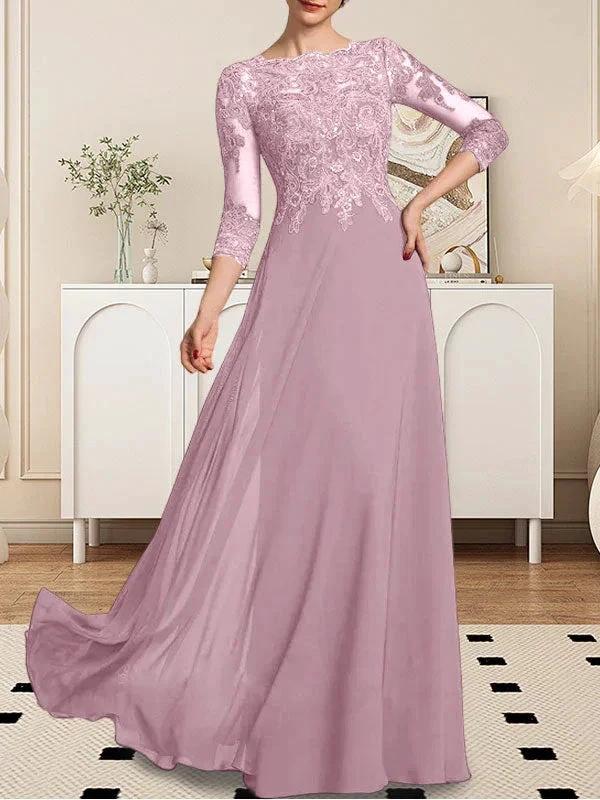 A-line Scoop Floor-Length Lace Chiffon Mother of the Bride Dress With Sequins by Dreamylily