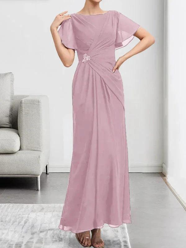 A-line Scoop Illusion Tea-Length Chiffon Lace Mother of the Bride Dress With Beading Sequins by Dreamylily