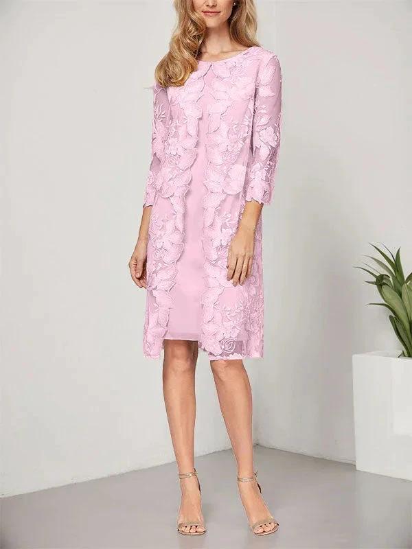 A-line Scoop Knee-Length Chiffon Lace Mother of the Bride Dress With Jacket by Dreamylily