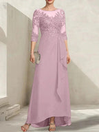 A-line Scoop Illusion Asymmetrical Lace Chiffon Mother of the Bride Dress With Sequins Cascading Ruffles by Dreamylily