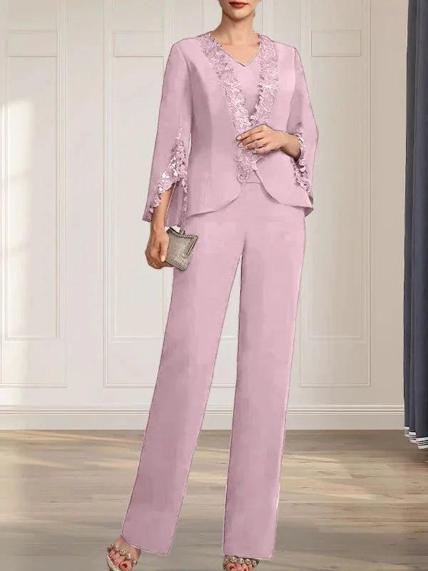 Separates Jumpsuit/Pantsuit V-Neck Floor-Length Chiffon Mother of the Bride Dress by Dreamylily