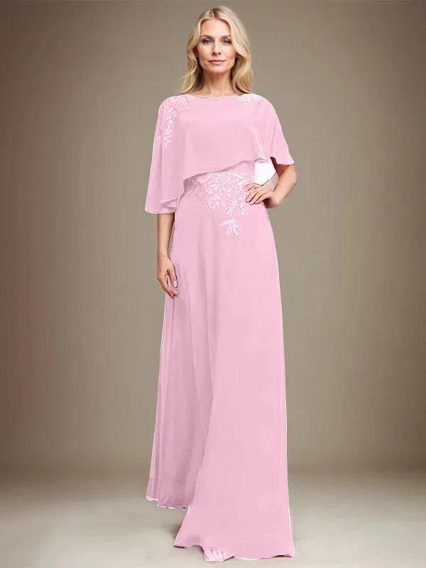 A-line Scoop Floor-Length Chiffon Lace Mother of the Bride Dress With Sequins Beading by Dreamylily