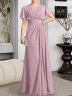 A-line Scoop Floor-Length Chiffon Mother of the Bride Dress With Pleated Beading by Dreamylily