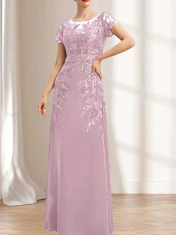 Sheath/Column Scoop Illusion Floor-Length Lace Chiffon Mother of the Bride Dress With Sequins by Dreamylily