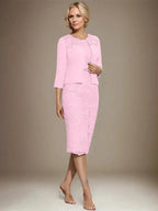 Sheath/Column Scoop Knee-Length Chiffon Lace Mother of the Bride Dress With Beading by Dreamylily