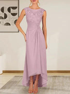 Champagne A-Line Scoop Lace Chiffon Dress by Dreamylily