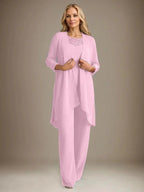 Chiffon Scoop Long Sleeves Mother Of The Bride Pantsuits With Jacket by Dreamylily
