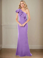A-line One Shoulder Floor-Length Chiffon Mother of the Bride Dress With Ruffles by Dreamylily
