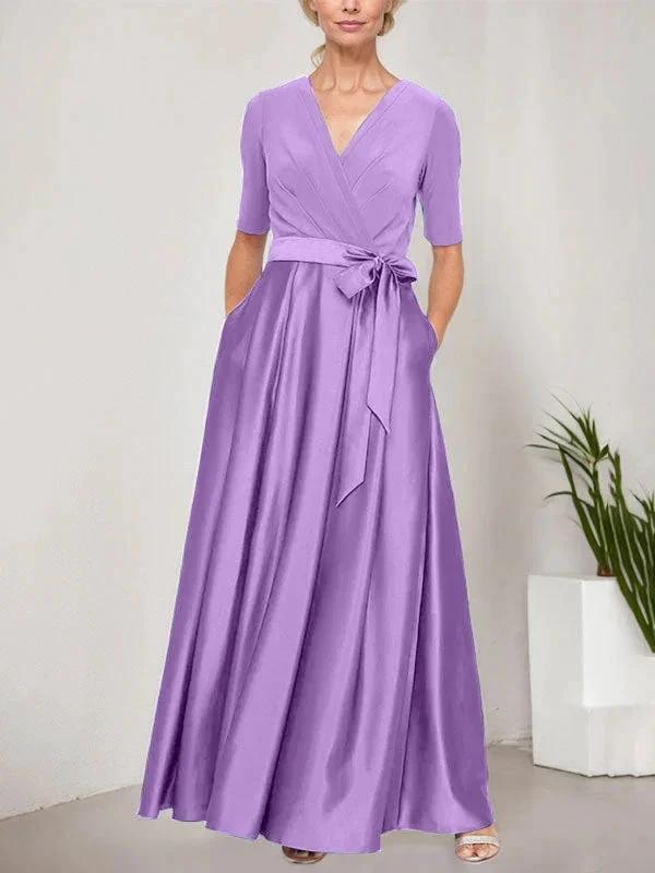 Surplice Neckline Ballgown with Full Satin Skirt & Jersey Bodice by Dreamylily