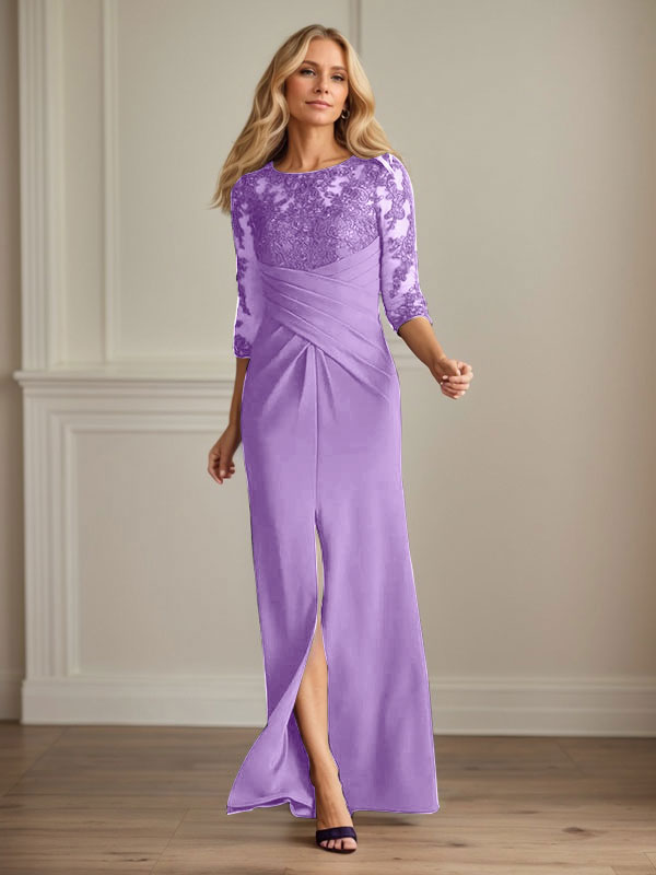 Plum Sheath Lace Stretch Crepe Mother of the Bride Dress