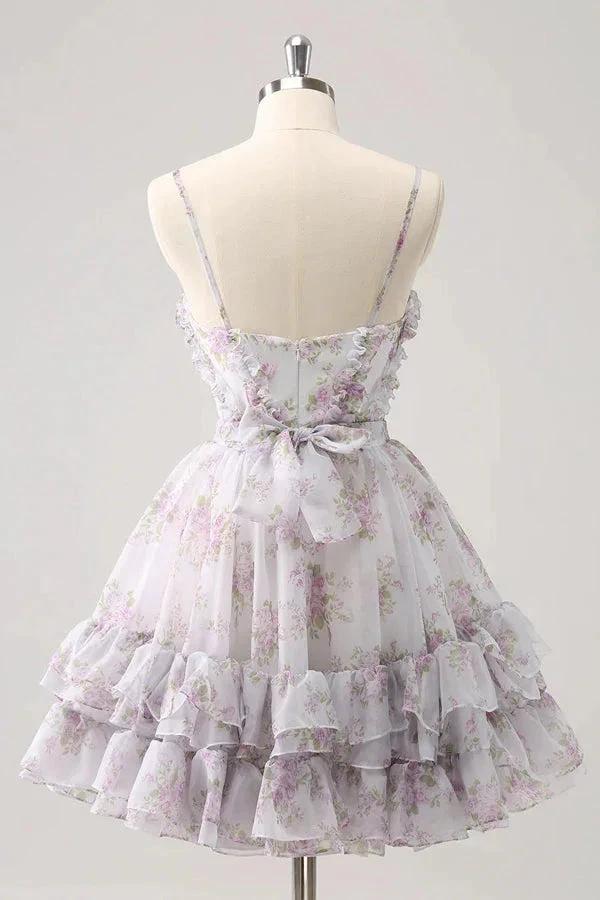 Lilac Floral Homecoming Dress Cute Homecoming Dress With Hole PD561 by pgmdress