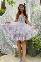 Lilac Floral Homecoming Dress Cute Homecoming Dress With Hole PD561 by pgmdress
