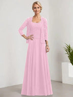 A-line Square Floor-Length Lace Chiffon Mother of the Bride Dress With Sequins by Dreamylily