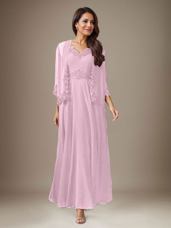 Plum A-Line Sequins Chiffon Dress