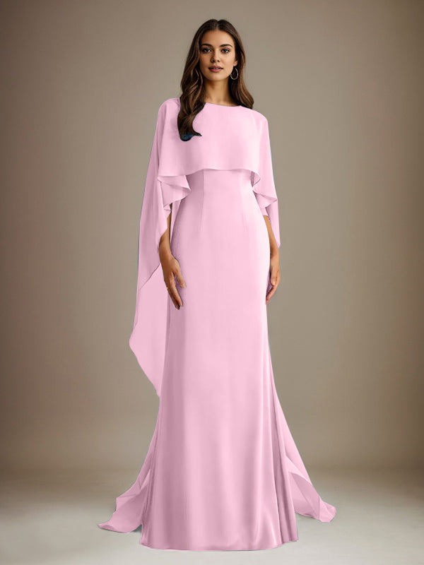 Sheath/Column Boatneck Floor-Length Chiffon Mother of the Bride Dress With Cascading Ruffles