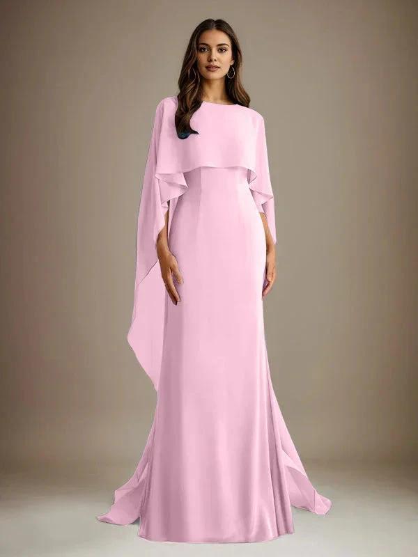 Sheath/Column Boatneck Floor-Length Chiffon Mother of the Bride Dress With Cascading Ruffles by Dreamylily