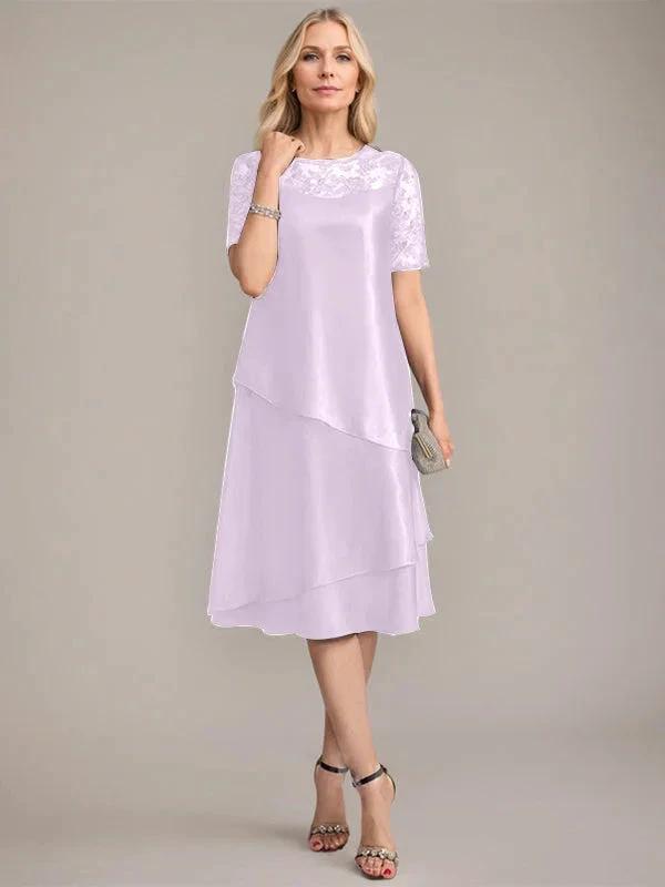 A-Line Scoop Knee-Length Mother of the Bride Dress With Applique & Sequins by Dreamylily