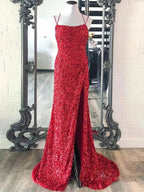 Alayna |Mermaid Spaghetti Straps Long Sequins Prom Dress by KissProm