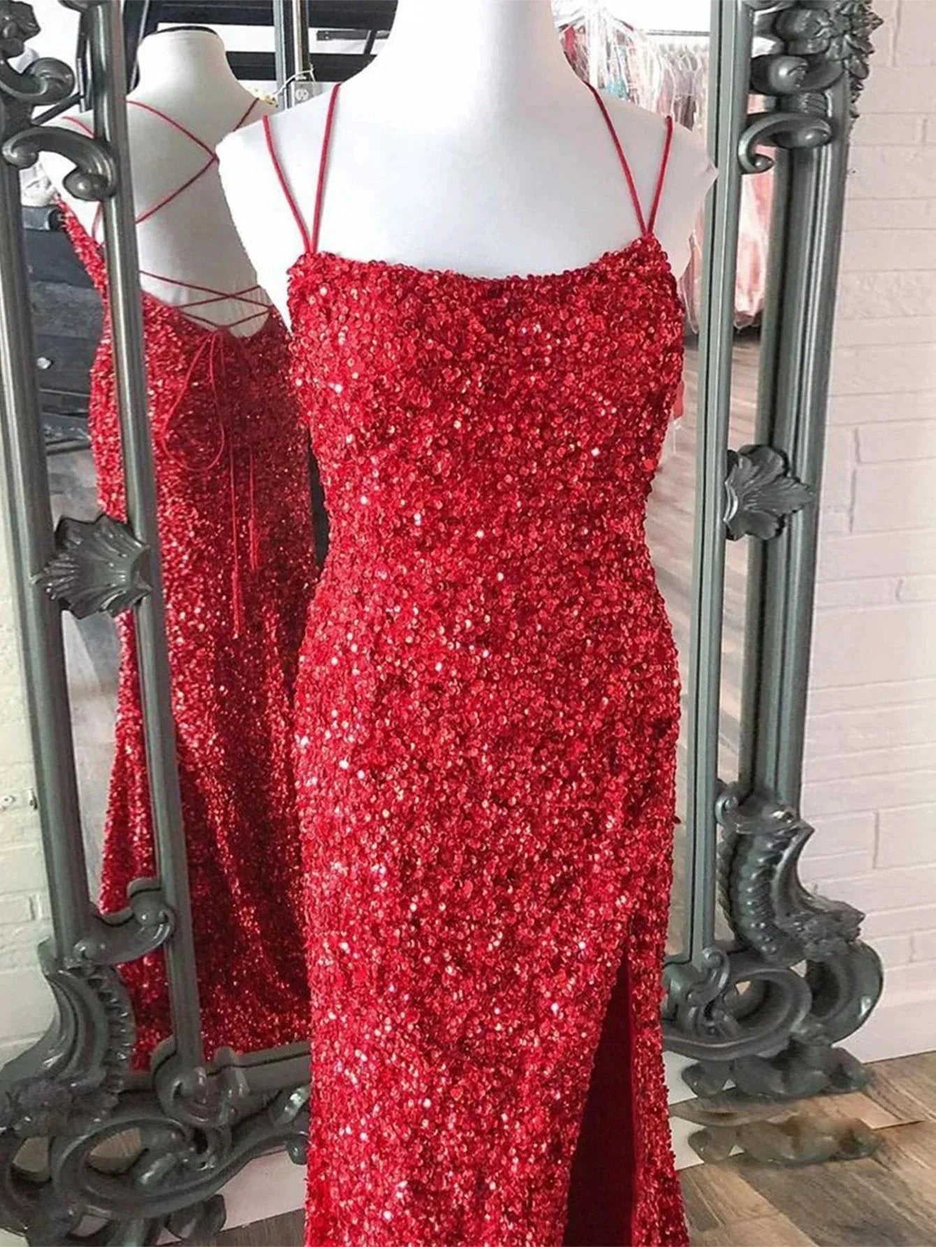 Alayna |Mermaid Spaghetti Straps Long Sequins Prom Dress by KissProm