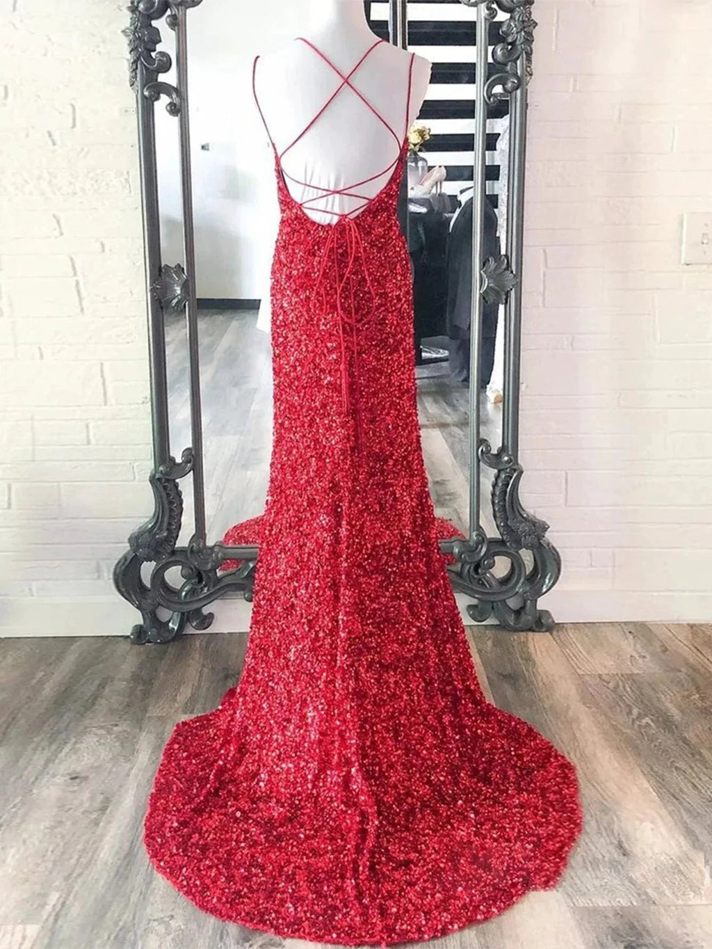 Alayna |Mermaid Spaghetti Straps Long Sequins Prom Dress by KissProm