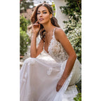 Long Boho A-Line Backless Wedding Dress 3D Flowers Spaghetti Straps Bride Dresses Princess Floor Length Wedding Gowns by payinti