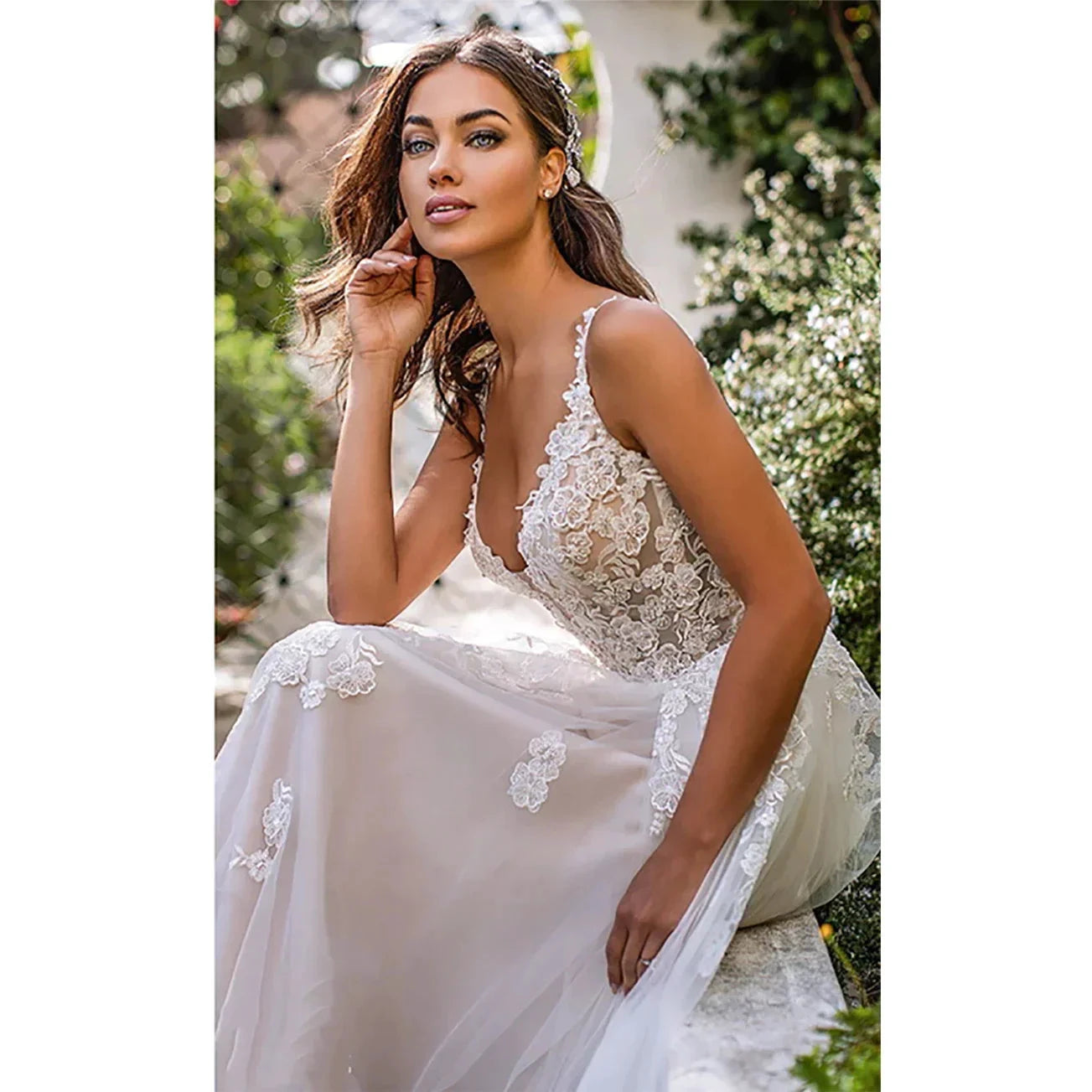Long Boho A-Line Backless Wedding Dress 3D Flowers Spaghetti Straps Bride Dresses Princess Floor Length Wedding Gowns by payinti