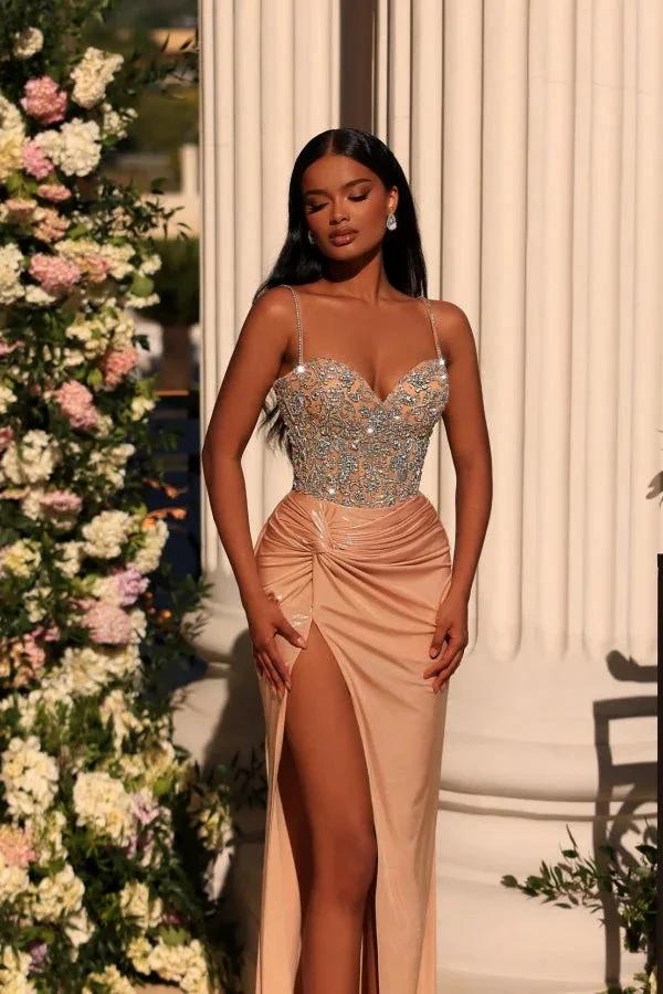 Long Mermaid Spaghetti Straps Sweetheart Satin Prom Dress With Slit by BIZTUNNEL