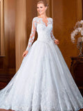 Long Sleeves Appliques Vestido De Noiva V-Waist Wedding Dresses Becautiful Sweetheart Vestidos De Novia Lace Robe De Mariée by payinti