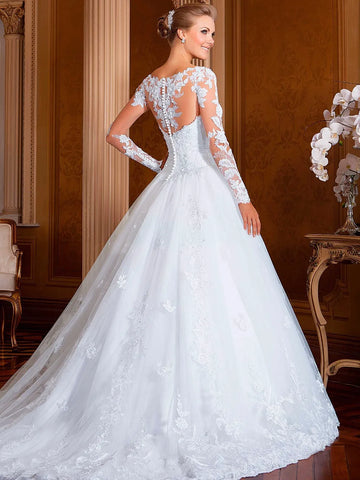 Long Sleeves Appliques Vestido De Noiva V-Waist Wedding Dresses Becautiful Sweetheart Vestidos De Novia Lace Robe De Mariée