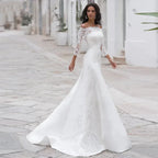 Long Sleeves Lace Wedding Dress For Women Brides Sexy Boat Neck Mermaid Appliques Bridal Gown Custom Made by payinti