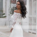 Long Sleeves Lace Wedding Dress For Women Brides Sexy Boat Neck Mermaid Appliques Bridal Gown Custom Made by payinti
