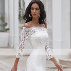 Long Sleeves Lace Wedding Dress For Women Brides Sexy Boat Neck Mermaid Appliques Bridal Gown Custom Made by payinti