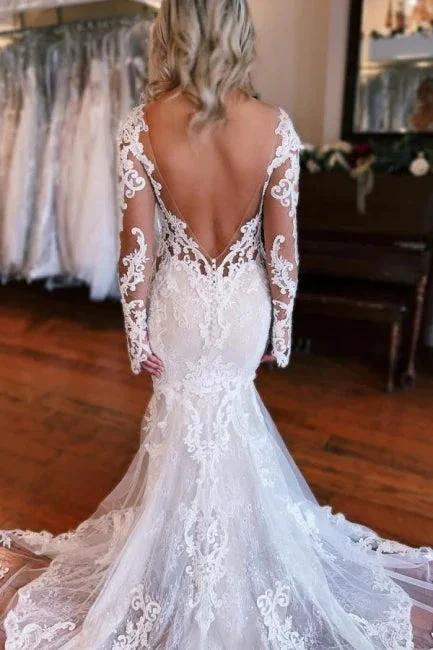 Long Sleeves Mermaid Wedding Dress with Overskirt by misshow.com