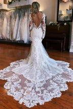 Long Sleeves Mermaid Wedding Dress with Overskirt by misshow.com