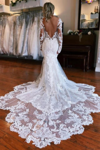 Long Sleeves Mermaid Wedding Dress with Overskirt