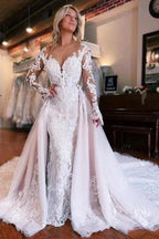 Long Sleeves Mermaid Wedding Dress with Overskirt by misshow.com