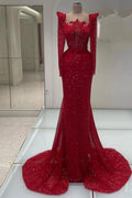 Exquisite Square Neck Long Sleeves Sequined Mermaid Prom Dresses by BIZTUNNEL