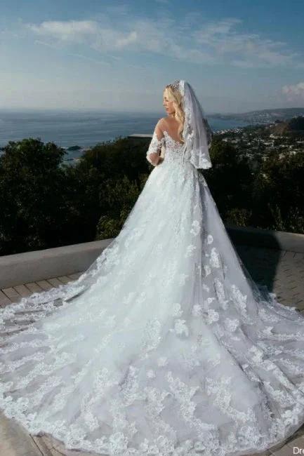 Long Sleeves Sweetheart A-Line Princess Wedding Dress with Lace by misshow.com