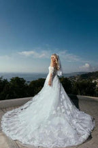 Long Sleeves Sweetheart A-Line Princess Wedding Dress with Lace by misshow.com