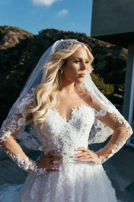 Long Sleeves Sweetheart A-Line Princess Wedding Dress with Lace by misshow.com