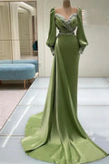 Beautiful Sweetheart Long Sleeves Satin Mermaid Prom Dresses by BIZTUNNEL